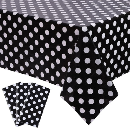 3 Packs Black Polka Dot Plastic Table Cloth 54X108 Inch Black and White Dots Mini Mouse Tablecloths Disposable Black Waterproof Picnic Table Covers for Rectangle Tables Birthday Party Supplies