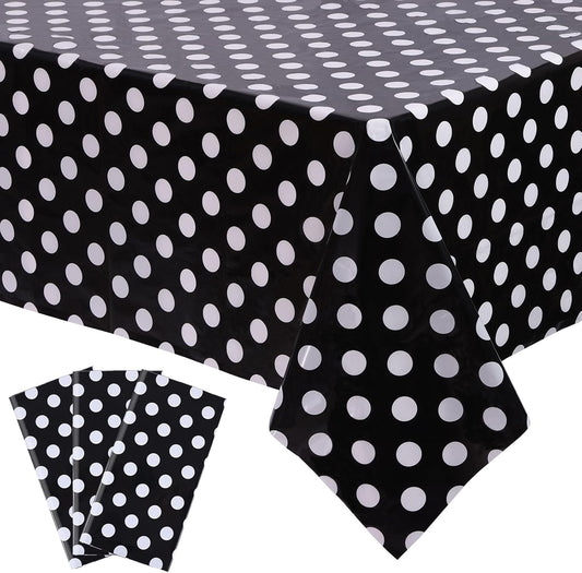 3 Packs Black Polka Dot Plastic Table Cloth 54X108 Inch Black and White Dots Mini Mouse Tablecloths Disposable Black Waterproof Picnic Table Covers for Rectangle Tables Birthday Party Supplies