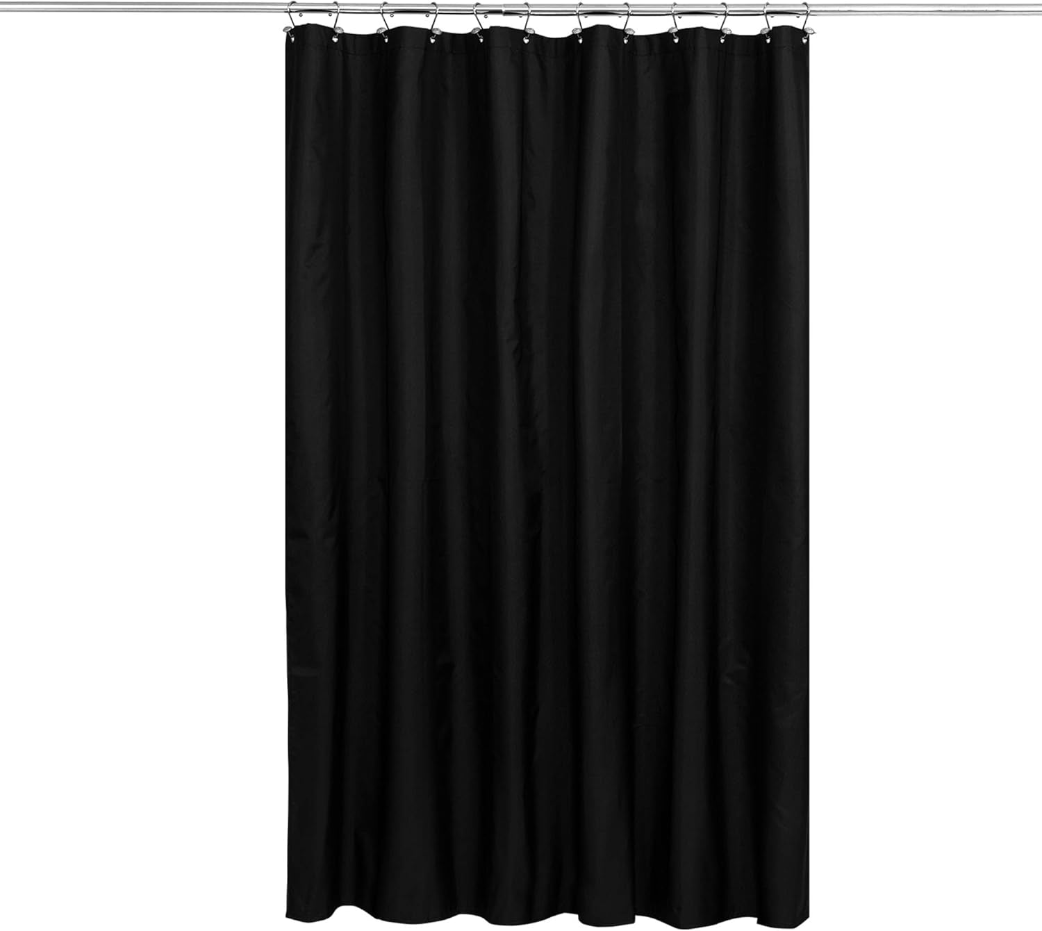 Fabric Shower Curtain or Liner with Weighted Magnets - Hotel Quality Opaque Black Shower Curtain for Bathroom, Machine Washable, Water Repellent - Black, 72X72