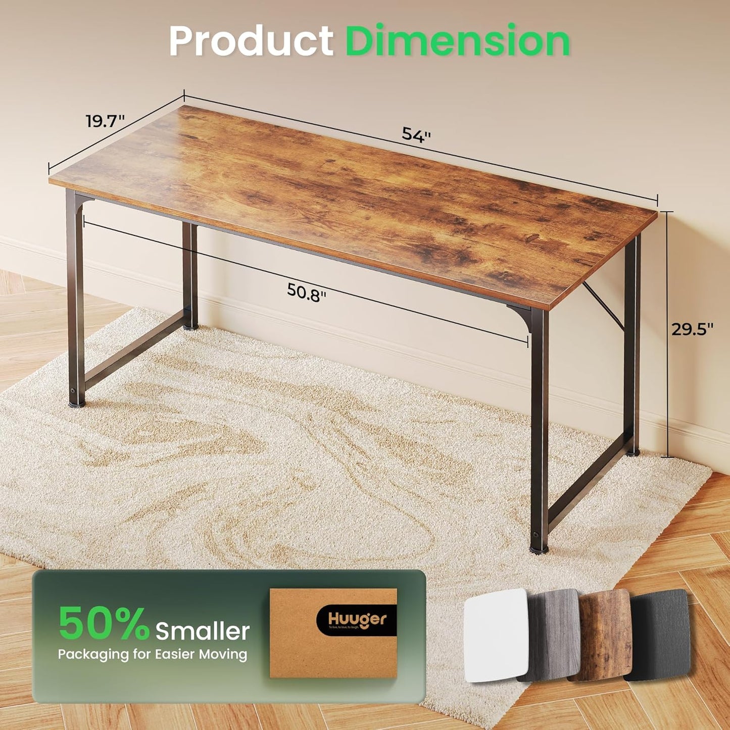 55-Inch Modern Home Office Desk with Sturdy Metal Frame and Ample Legroom, Rustic Brown Finish, Ideal for Gaming and Writing