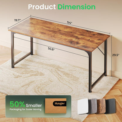 55-Inch Modern Home Office Desk with Sturdy Metal Frame and Ample Legroom, Rustic Brown Finish, Ideal for Gaming and Writing