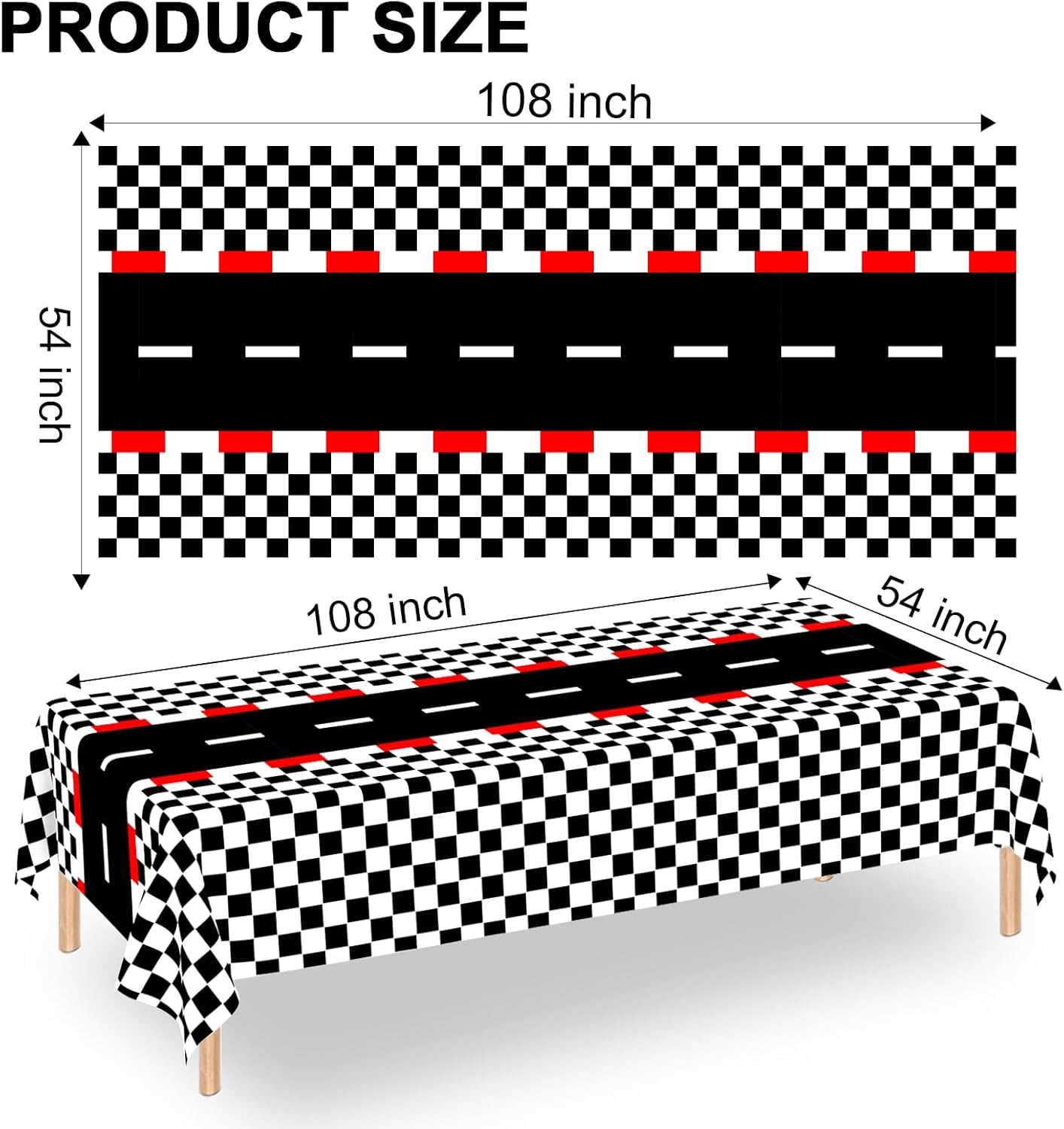 6 PCS Racing Car Theme Tablecloths Car Disposable Plastic Tablecloths Black Checkered Flag Table Covers Racetrack Rectangular Tablecloth for Race Car Birthday Party Decorations, 54 X 108 Inch
