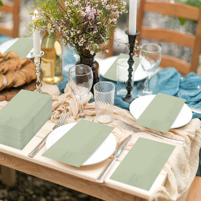 50Pcs Sage Green Disposable Paper Napkins,Decorative Dinner Cocktail Napkin Paper Hand Towels for Easter,Wedding,Birthday,Baby Shower Party Decorations and Supplies,7.9X4.3