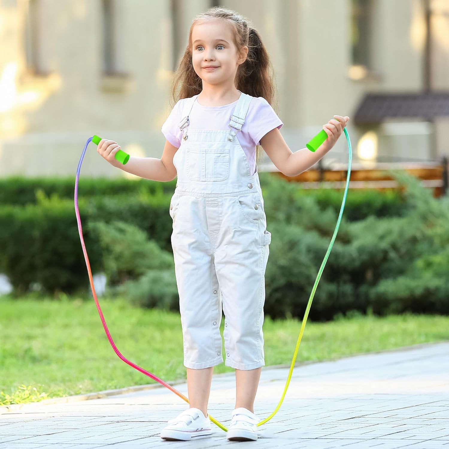 Kids Jump Rope, Colorful Gradient Nylon Skipping Ropes for Children, 7.55FT Adjustable Length, Plastic Handles, Lightweight Jumping Ropes for Schools, Events, and Family Fun