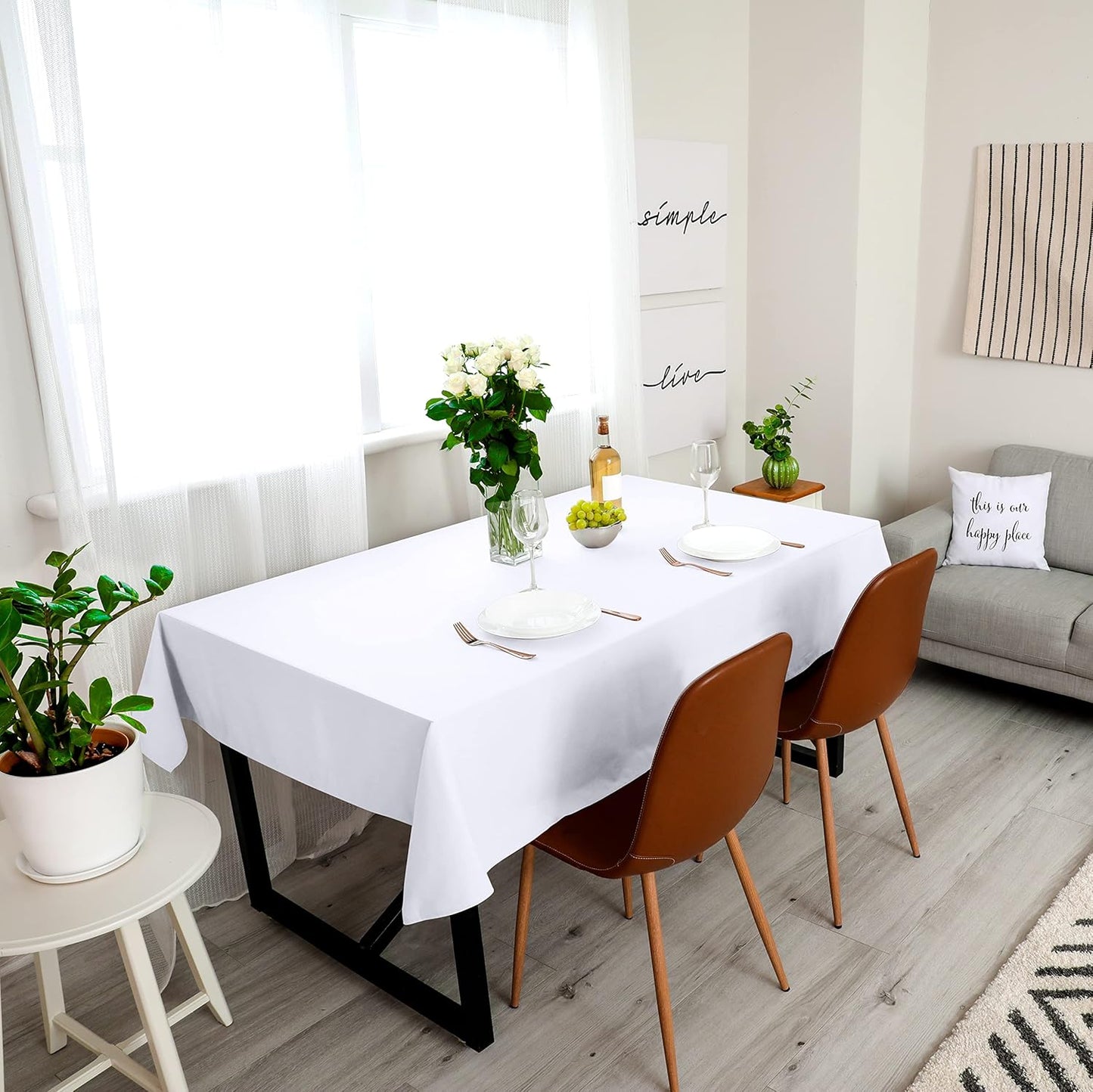 2 Pack 6 Foot Rectangle Table Cloth [60X102 Inches, White] Stain and Wrinkle Resistant Tablecloth Washable Polyester Cover for Dining, Buffet Parties, Picnic and Weddings