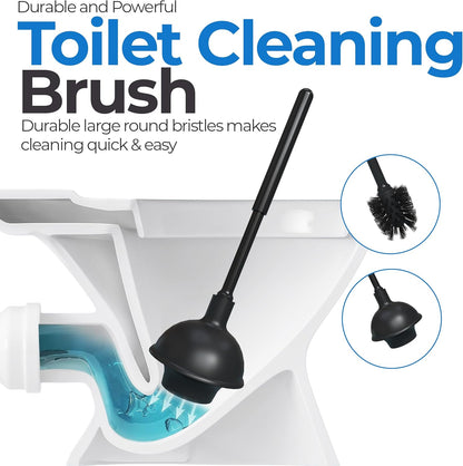 Toilet Plunger and Brush Set with Holder for Deep Cleaning, Includes Toilet Bowl Brush and Plunger for Effective Bathroom Cleaning (Pack of 1, Black)