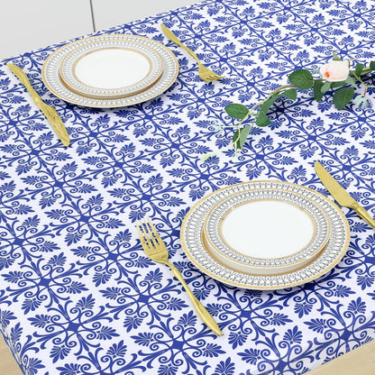 Rectangle Vinyl Table Cloth, Elastic Fitted Flannel Backed Tablecloth, 100% Waterproof Plastic Table Cover Fits 6 Foot Folding Tables for Picnic, Camping, Outdoor (Blue, 30" X 72")