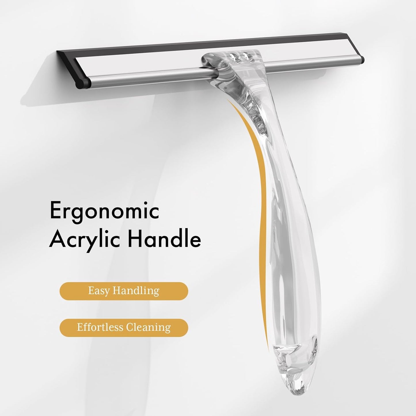 Shower Squeegee for Glass Doors, All-Purpose Squeegee with Suction Hook & Adhesive Hook, Clear Squeegee for Shower Glass, Windows, Mirrors, Tiles and Car Windows - 10 Inches, Clear