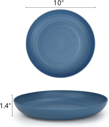 Eco-Friendly Wheat Straw Deep Dinner Set of 12 - Unbreakable Microwave and Dishwasher Safe Plates for Kids (Blue, 10 Inch)