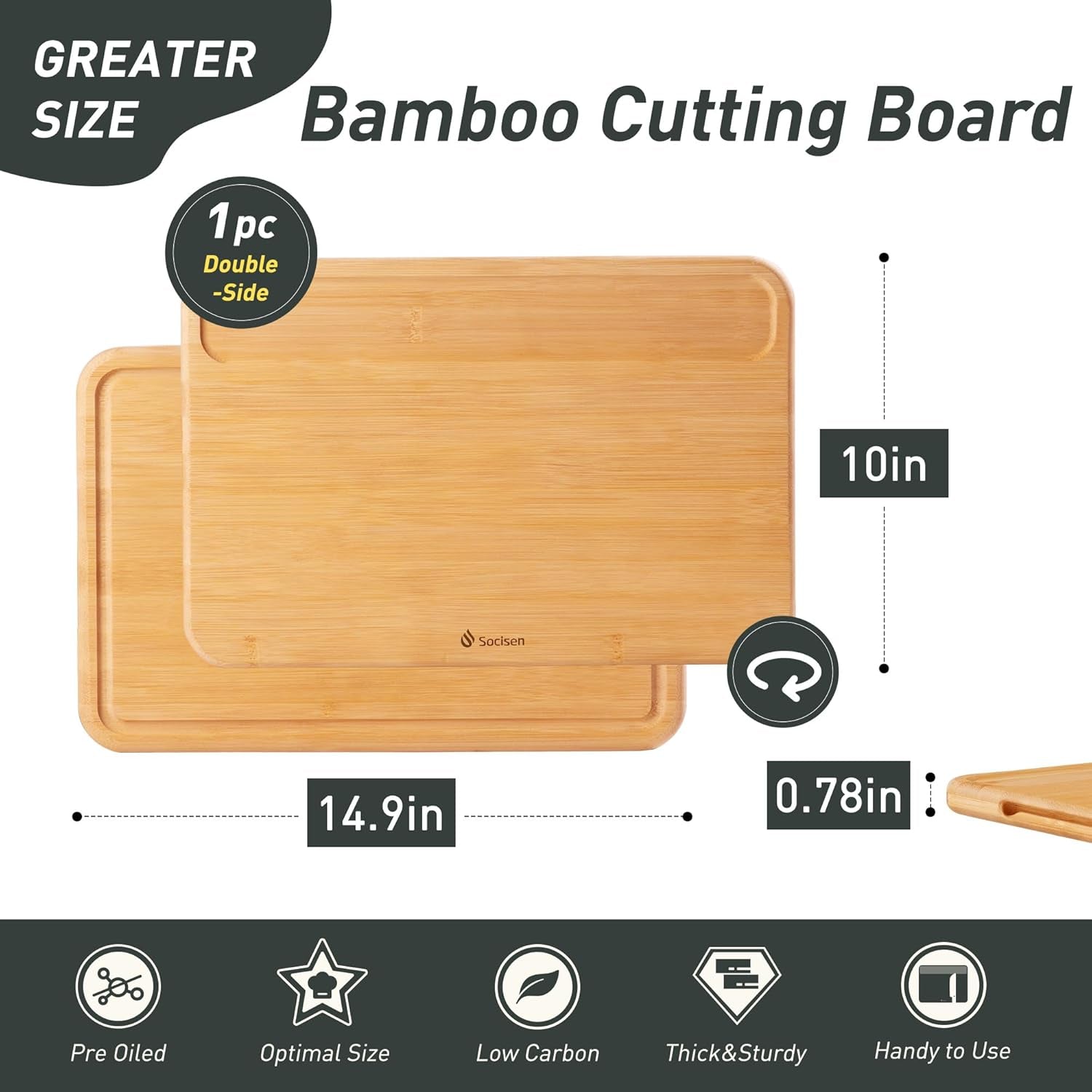 1 Piece Bamboo Cutting Board Wood Cutting Boards for Kitchen with Deep Juice Grooves Built-In Handles Ideal Charcuterie Chopping for Meat Vegetables and Fruits