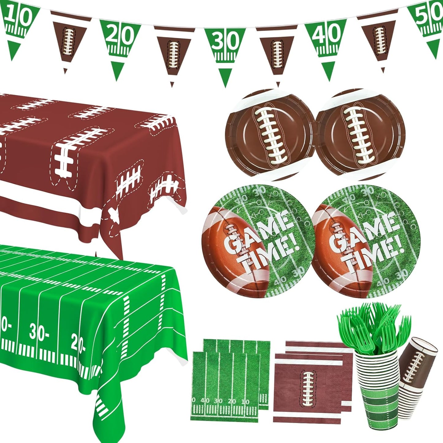 Football Party Supplies, Football Party Decorations 2025 Kit for 24 Guests, Includes Plates, Napkins, Cups, Banner and Tablecloth