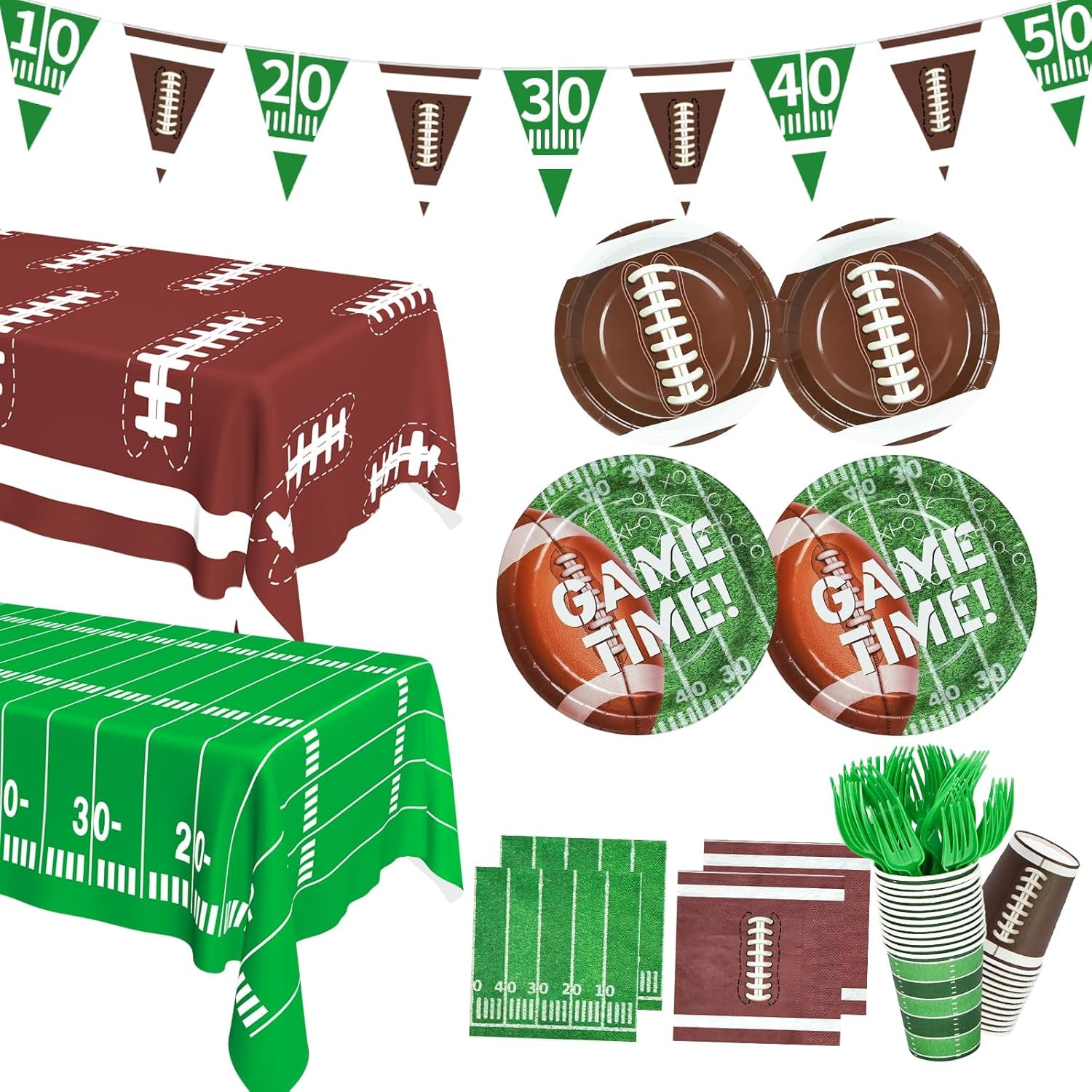 Football Party Supplies, Football Party Decorations 2025 Kit for 24 Guests, Includes Plates, Napkins, Cups, Banner and Tablecloth