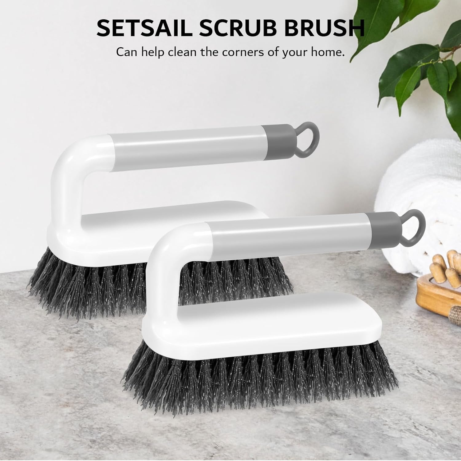 Scrub Brush, Small Cleaning Brushes with Handle, Comfort Grip Shower Scrubber for Cleaning Bathroom, Tub, Kitchen, Sink, Floor, Carpet, 2 Pack (Grey)