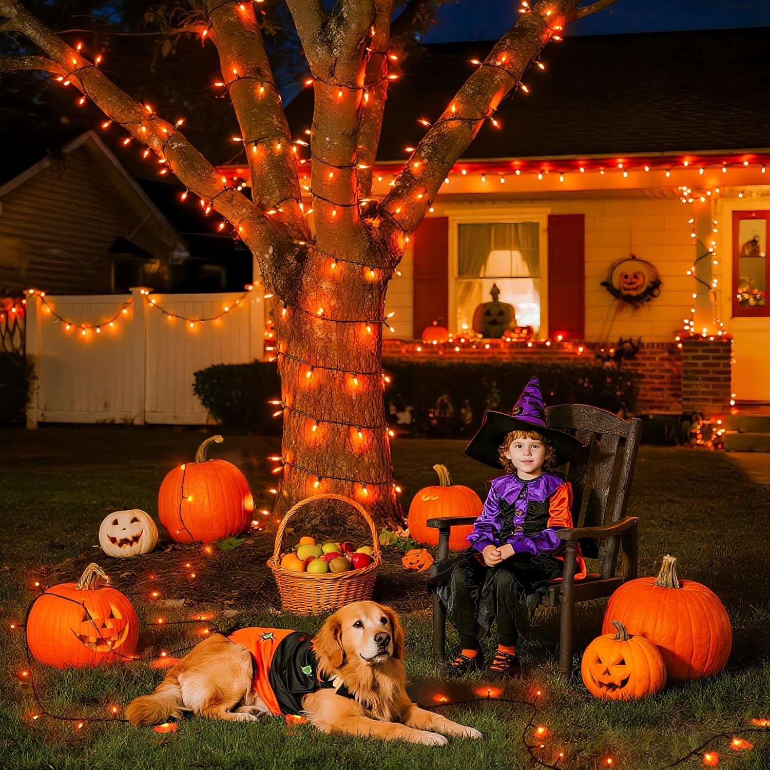 500 LED Orange Halloween Lights Outdoor, 173Ft Halloween String Lights Plug In, Waterproof 8 Modes Orange LED Light for Party House Tree Fall Thanksgiving Decorations