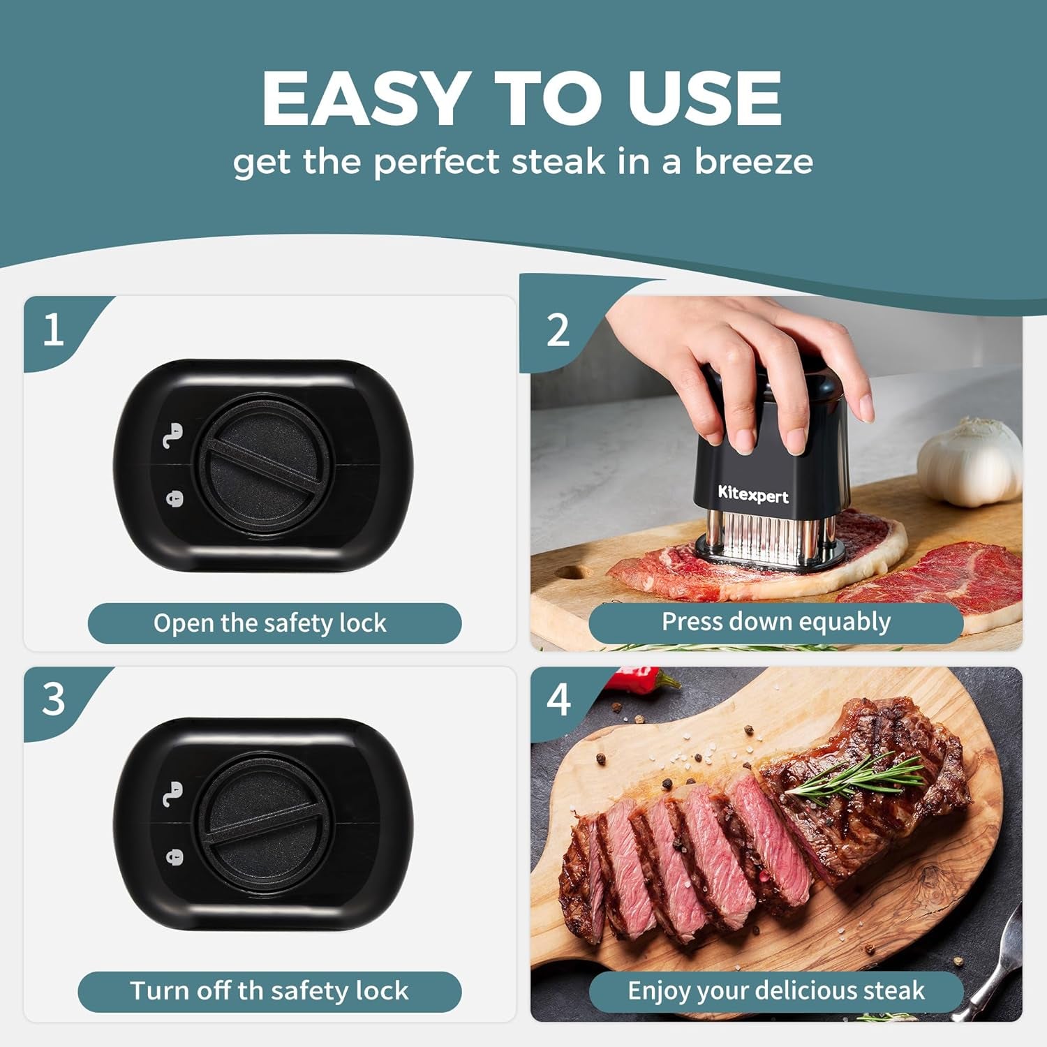 Meat Tenderizer Tool with 56 Stainless Steel Ultra Sharp Needle Blade, Durable Meat Tenderizer with Safety Lock, Chicken Tenderizer for Beef, Steak, Meat Tenderizer Machine