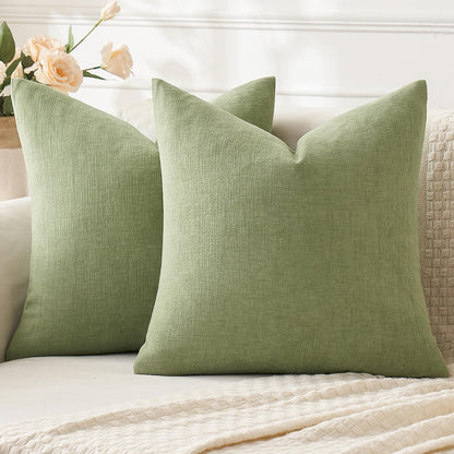Sage Green Couch Pillow Covers 18X18 Inch, Set of 2 Soft Spring Chenille Decorative Square Throw Pillow Covers Farmhouse for Sofa Living Room Bed