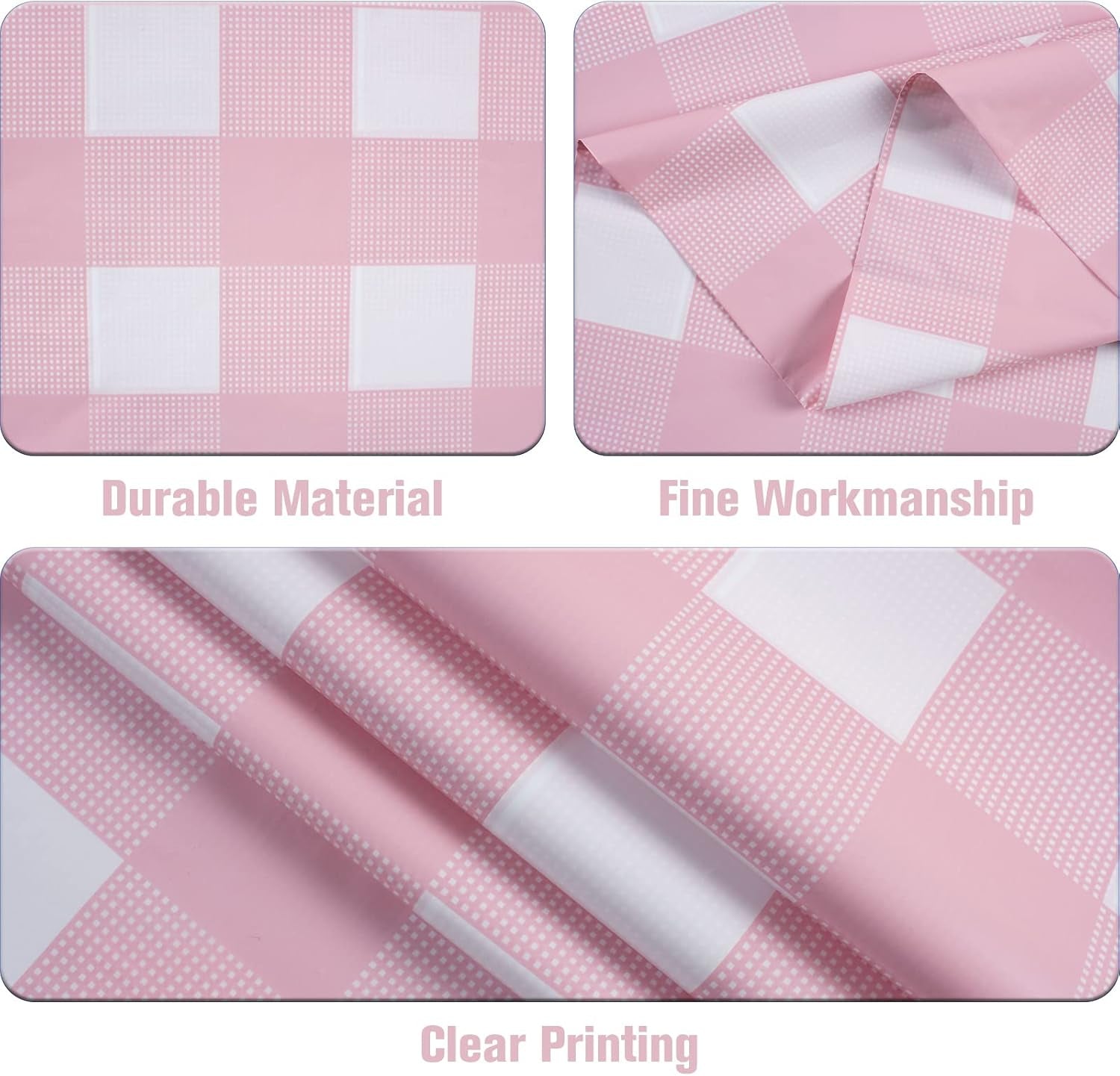 3 Packs Pink Gingham Tablecloth Pink and White Checkered Tablecloths 54 X 108 Inches Disposable Plastic Gingham Tablecovers Waterproof Rectangle Picnic Table Covers for Birthday Party Supplies