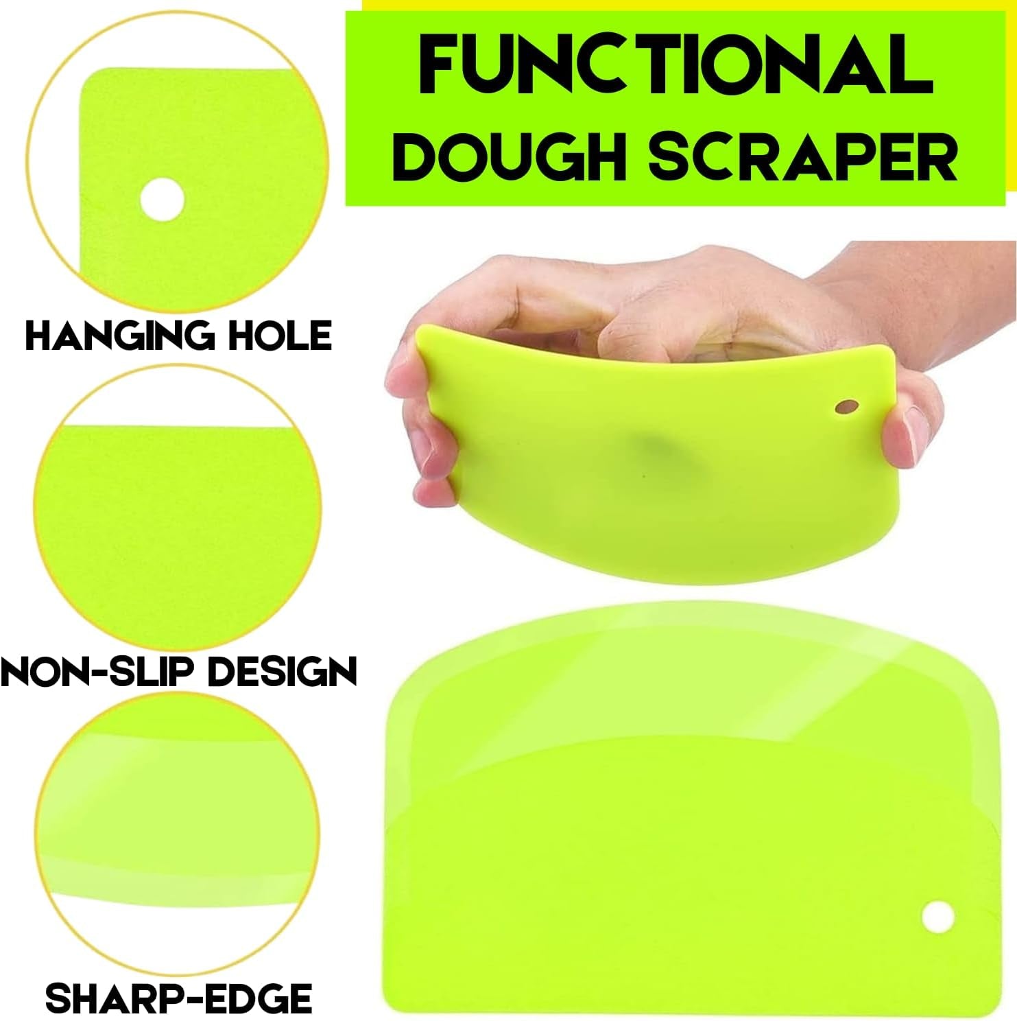 Hard Bench Scraper Dough Scraper -  5.31X3.64'' BPA Free PP Plastic Pastry Bread Baking Making Tools, Cake Bowl Pastry Baking Supplies Cake Dough Fondant Icing Smoother, Green+Pink+White