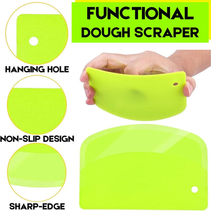 Hard Bench Scraper Dough Scraper -  5.31X3.64'' BPA Free PP Plastic Pastry Bread Baking Making Tools, Cake Bowl Pastry Baking Supplies Cake Dough Fondant Icing Smoother, Green+Pink+White