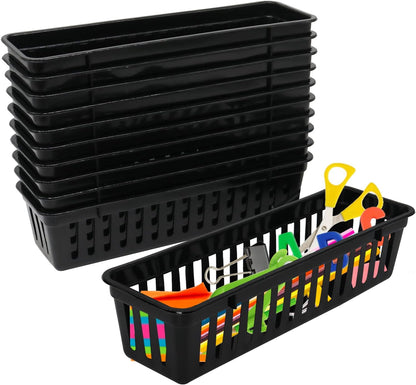 Classroom Pencil or Rubber Organizer Basket Trays, Office Supply Baskets Organization Trays for Home School Classroom Office 12 Pack (Black)