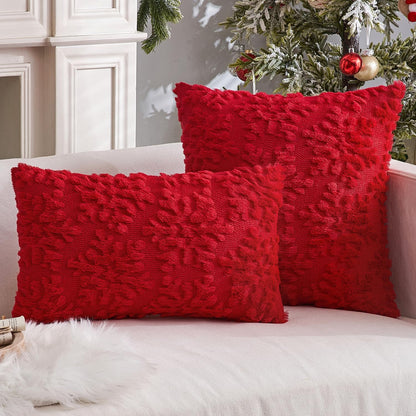 Christmas Red Throw Pillow Covers Snowflakes Decorative 18×18 Inch Faux Wool Winter Festival Couch Pillow Covers Set of 2 Farmhouse Holiday Home Decors for Sofa Livingroom Bed