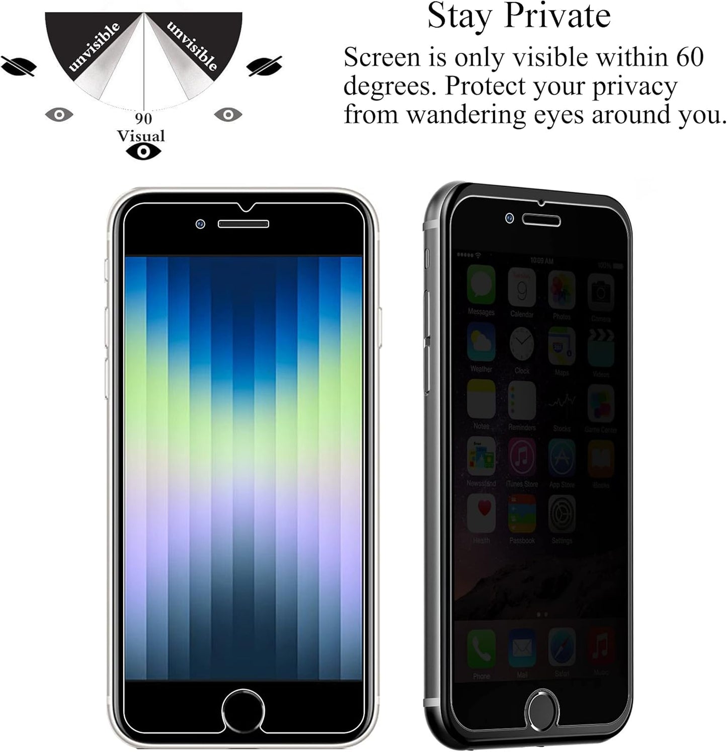 Privacy Tempered Glass Screen Protector for Apple Iphone SE 2020/2022, 2Pack anti Spy Private 0.33Mm Case Friendly Iphone SE 2Nd/3Rd Generation
