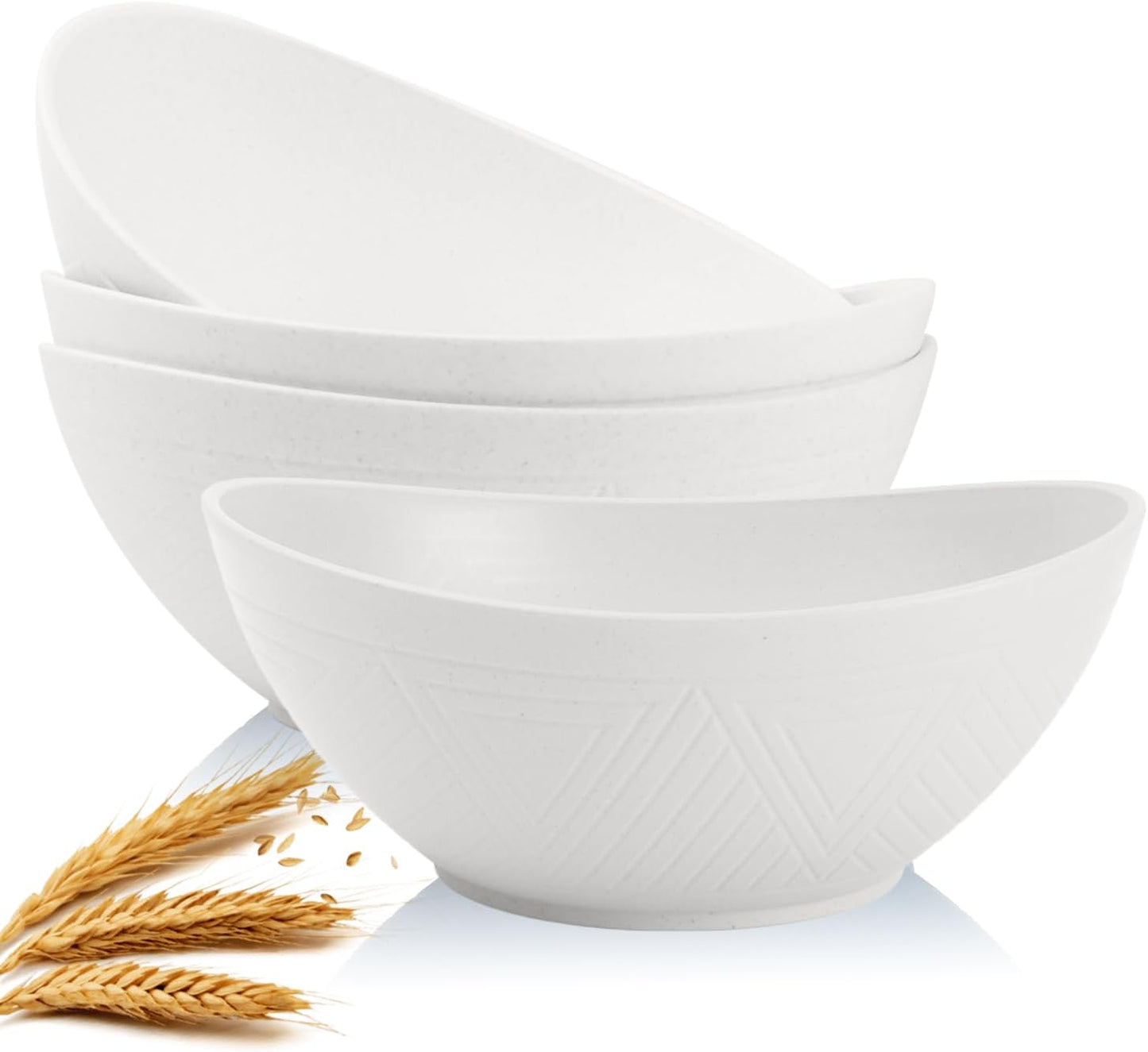 Large 9.6-Inch Oval Serving Bowls Set of 4 - 60 Oz Capacity, Perfect for Salads, Side Dishes, and Pasta, Microwave and Dishwasher Safe, Elegant White Finish