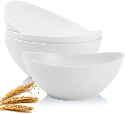 Large 9.6-Inch Oval Serving Bowls Set of 4 - 60 Oz Capacity, Perfect for Salads, Side Dishes, and Pasta, Microwave and Dishwasher Safe, Elegant White Finish