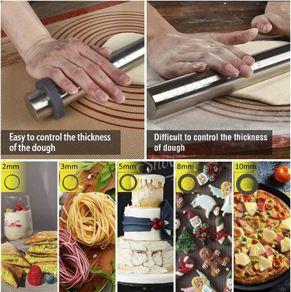 Silicone Guide Rings for Rolling Pin (10 Piece Set) Silicon Thickness Spacer Bands for Baking Dough Roller Fit 1.5 Inches(3.8Cm) Wide Roll Pins,By