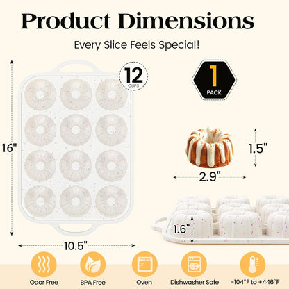 Silicone Mini Fluted Tube Cake Pans with Metal Reinforced Frame, 12-Cavity Mini Flan Molds, Non-Stick Cupcakes Pans for Baking, Donuts, Muffins, Cornbread, Brownies, Jellies