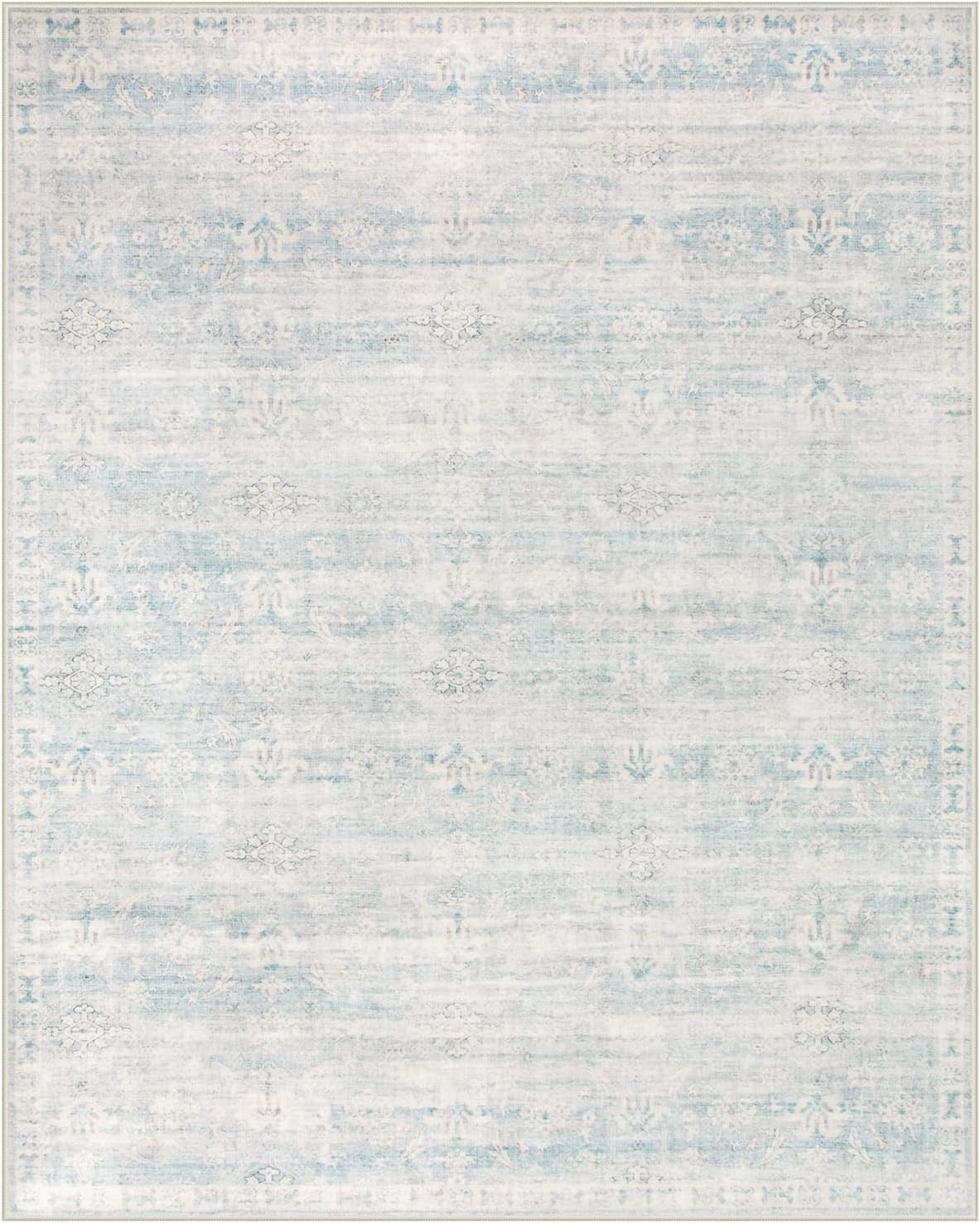 Blue Rugs for Living Room, 8X10 Distressed Light Blue Area Rugs for Bedroom, Stain Resistant Large Carpets for Dining Room, Soft Non Slip Floor Mat for Kids Room