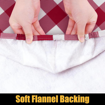 Rectangle Picnic Table Cloth, Elastic Waterproof Fitted Vinyl Tablecloths, Flannel Backed Buffalo Plaid Table Covers for Dining, Camping, Outdoor (Burgundy and White, 30" X 72")