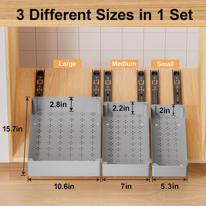 3 Pack Pull Out Cabinet Organizer, 15.7" Deep Pull Out Drawers for Cabinets, Slide Out Drawers for Kitchen Cabinets, Bathroom Cabinet Organizer, Pantry (Grey)
