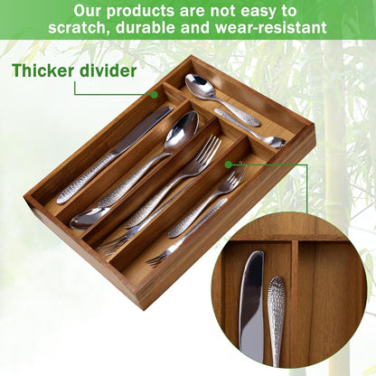 Silverware Organizer 10 in Utensil Organizer Silverware Tray for Drawer Cutlery Flatware Organizer for Kitchen Acacia Wood