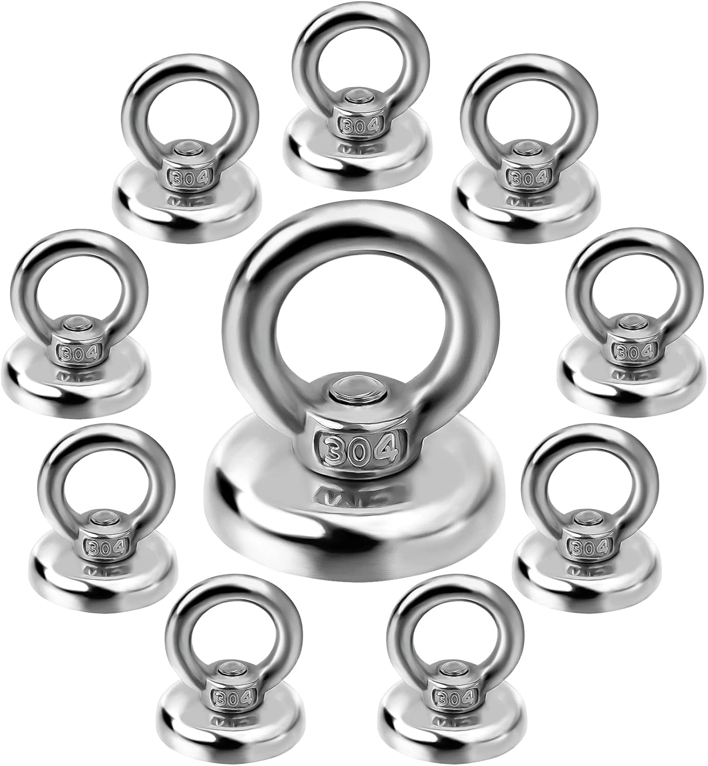 Heavy-Duty Magnetic Hooks 10-Pack, 60 lbs Pulling Force Neodymium Magnets with Countersunk Eyebolt for Home, Office, Garage, and Kitchen Use