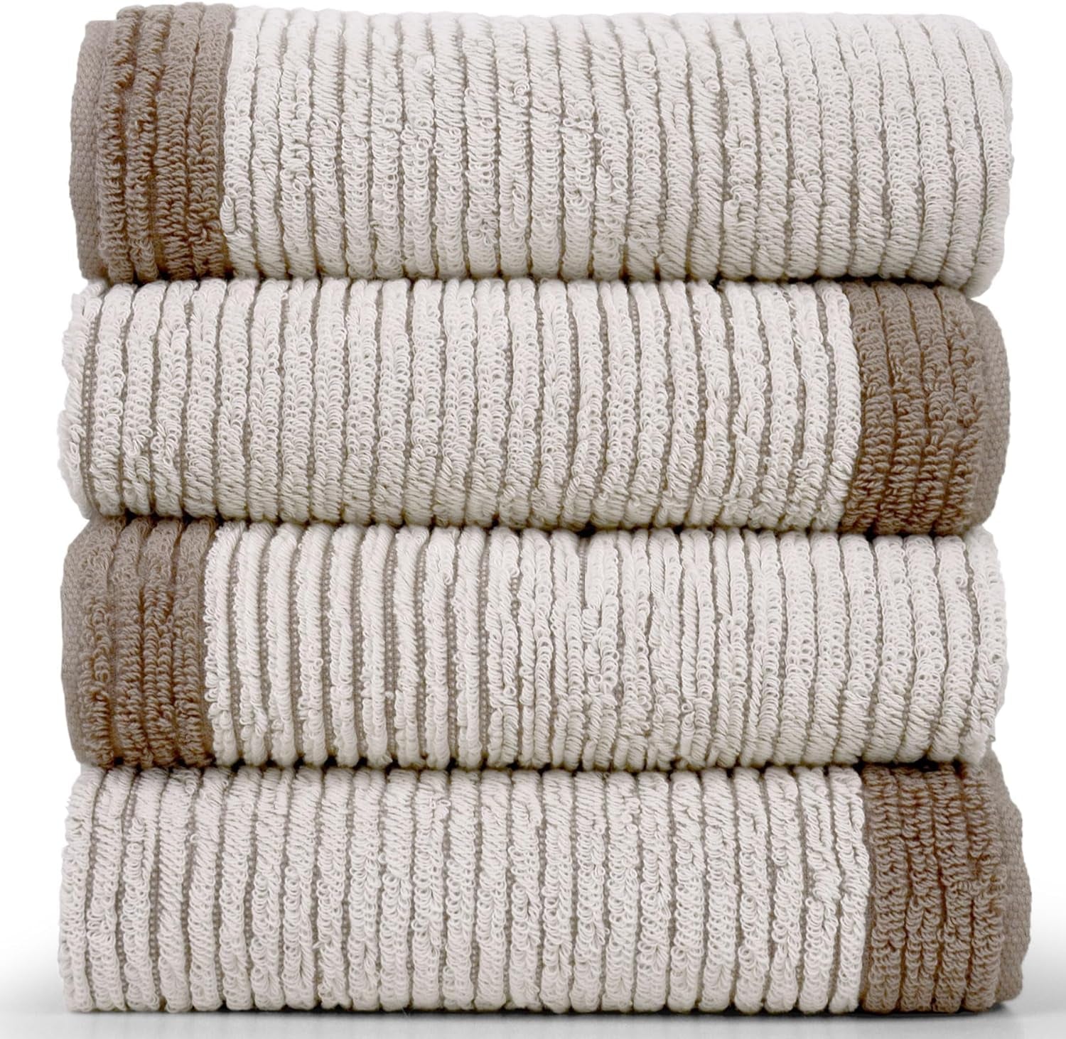Hand Towels for Bathroom Set of 4, Jacquard Weaved Cotton Face Towels, 28 X 13.7 Inches (Light-Brown)