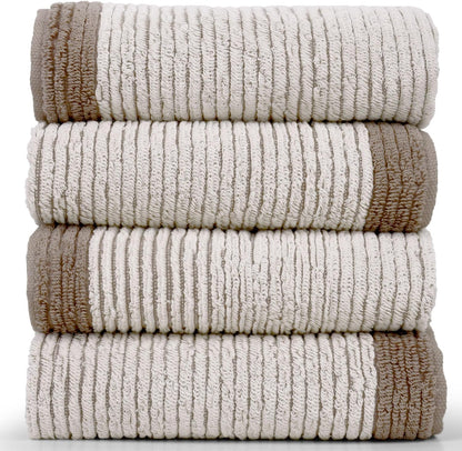 Hand Towels for Bathroom Set of 4, Jacquard Weaved Cotton Face Towels, 28 X 13.7 Inches (Light-Brown)