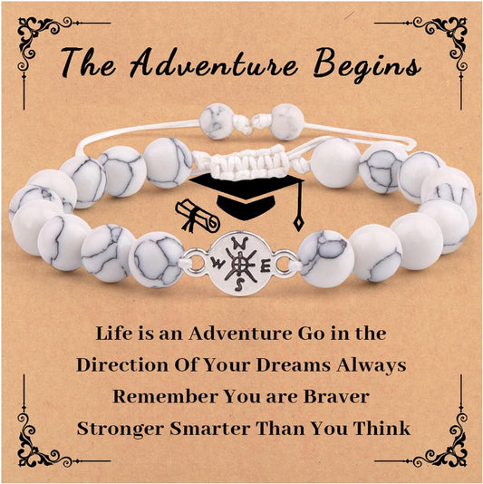 Graduation Compass Bracelets for Her Him,Graduation Gifts for Her,Natural Stone Beads Graduation Bracelet,College Graduation Gifts High School Graduation Gifts for Teen Girls