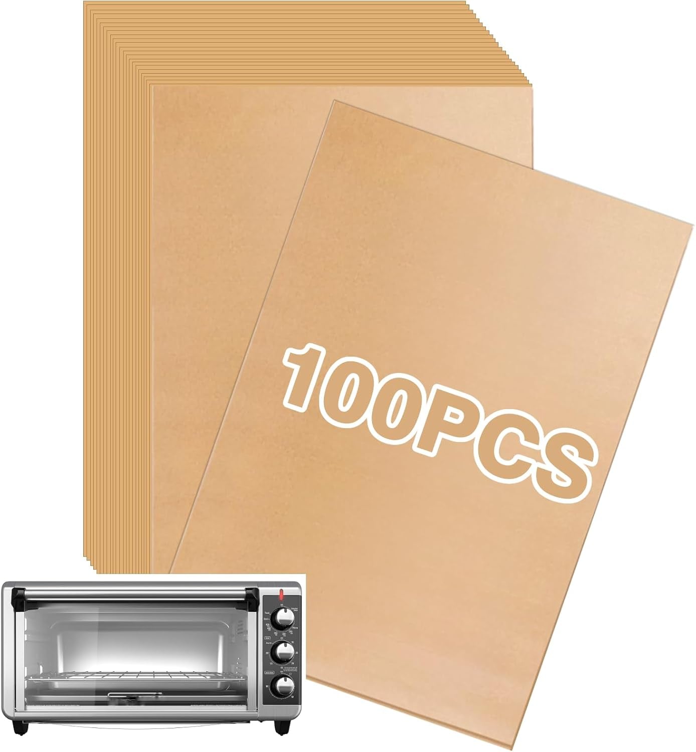 Air Fryer Paper Liners, 100 PCS Unbleached Parchment Paper Air Fryer Liners Disposable Compatible with BLACK+DECKER 8-Slice Extra Wide Convection Toaster Oven, 13" X 7"