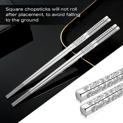 8 Pairs Metal Chopsticks Reusable 18/8 Stainless Steel Chopsticks Set Cute Laser Engraved Non-Slip Japanese Korean Chinese Chopstick for Cooking Eating Dishwasher Safe 9.25" Chop Sticks Gift Set