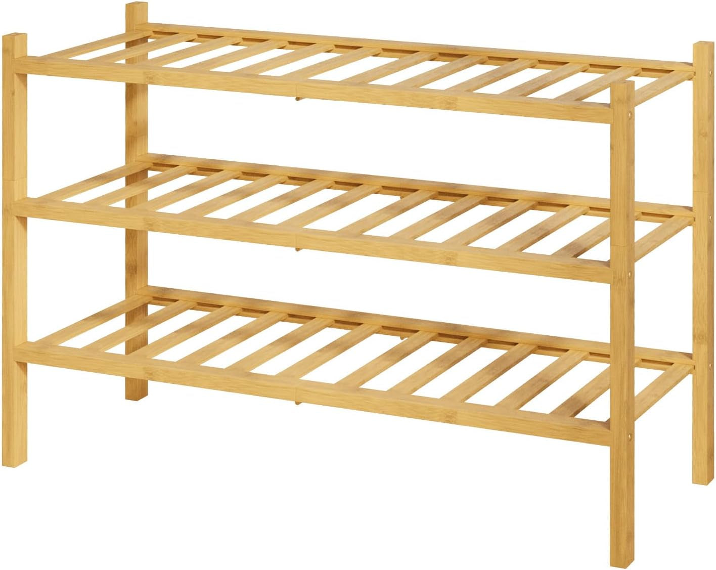 Bamboo Wooden Shoe Rack for Closet - Stackable Shoe Organizer with Modular Structure, Space-Saving Shoe Shelf for Entryway, Living Room, Bedroom, 26.8" X 11" X 18.9", Natural