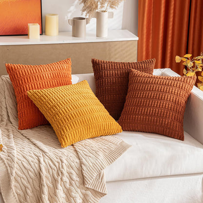 Pack of 2 Dark Rust Corduroy Decorative Fall Pillow Covers 18X18 Inch Soft Boho Striped Throw Pillow Covers Modern Farmhouse Home Decor for Summer Sofa Living Room Couch Bed