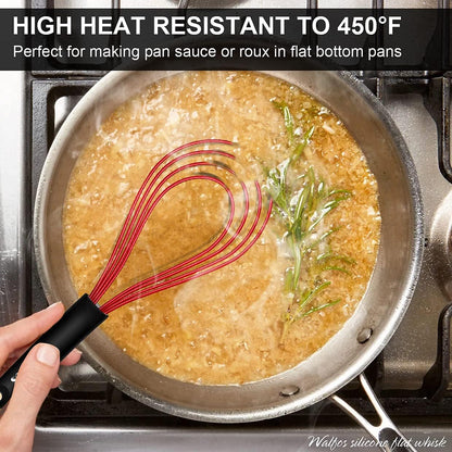 Flat Silicone Whisk,  11'' Wires Silicone Whisk for Blending Beating Stirring and Kitchen Cooking