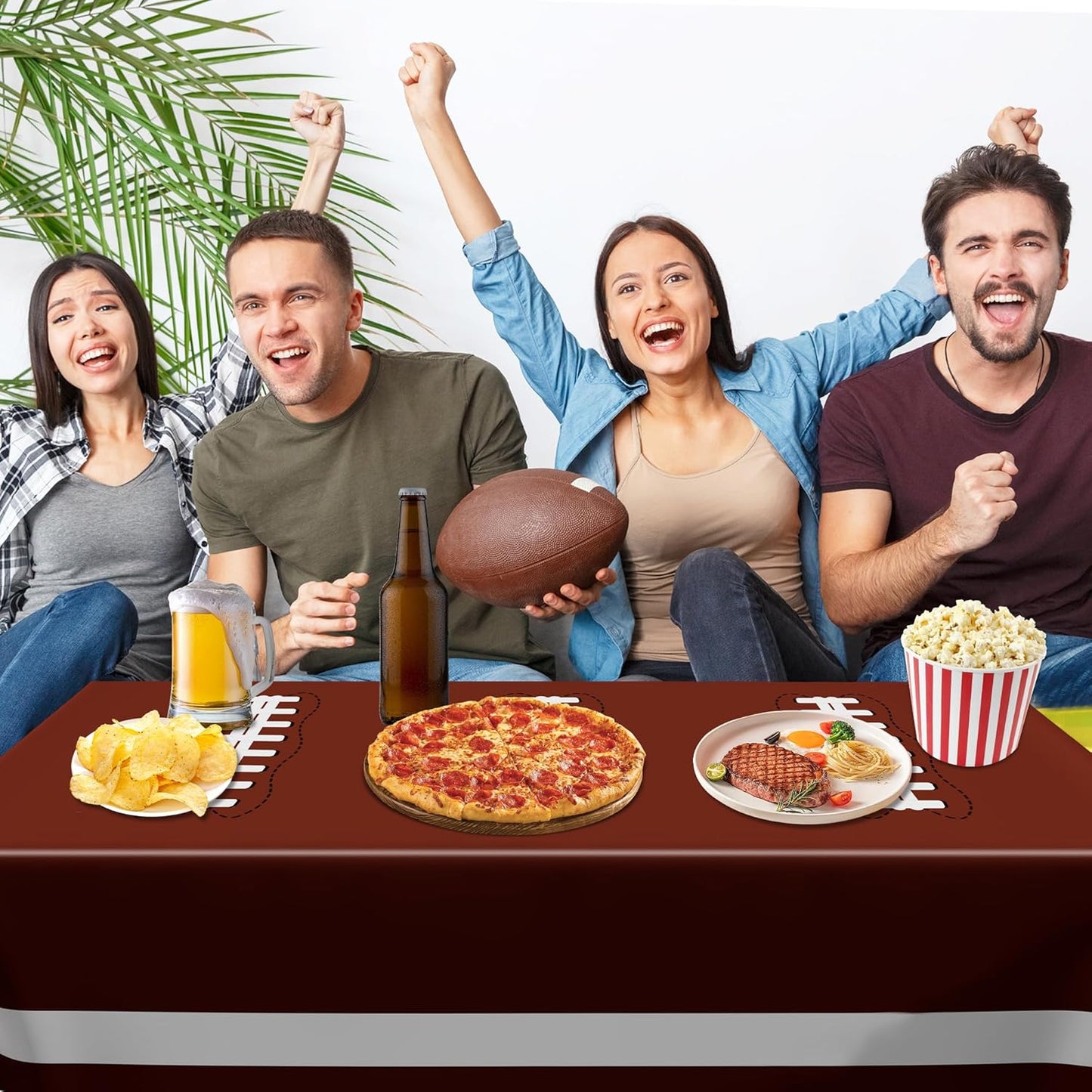 Football Party Supplies, Disposable Football Tablecloth, 4 PCS Table Cloth with 2 Styles, Touchdown Theme Tablecloths, Plastic Table Runner for Game Day Party Decorations