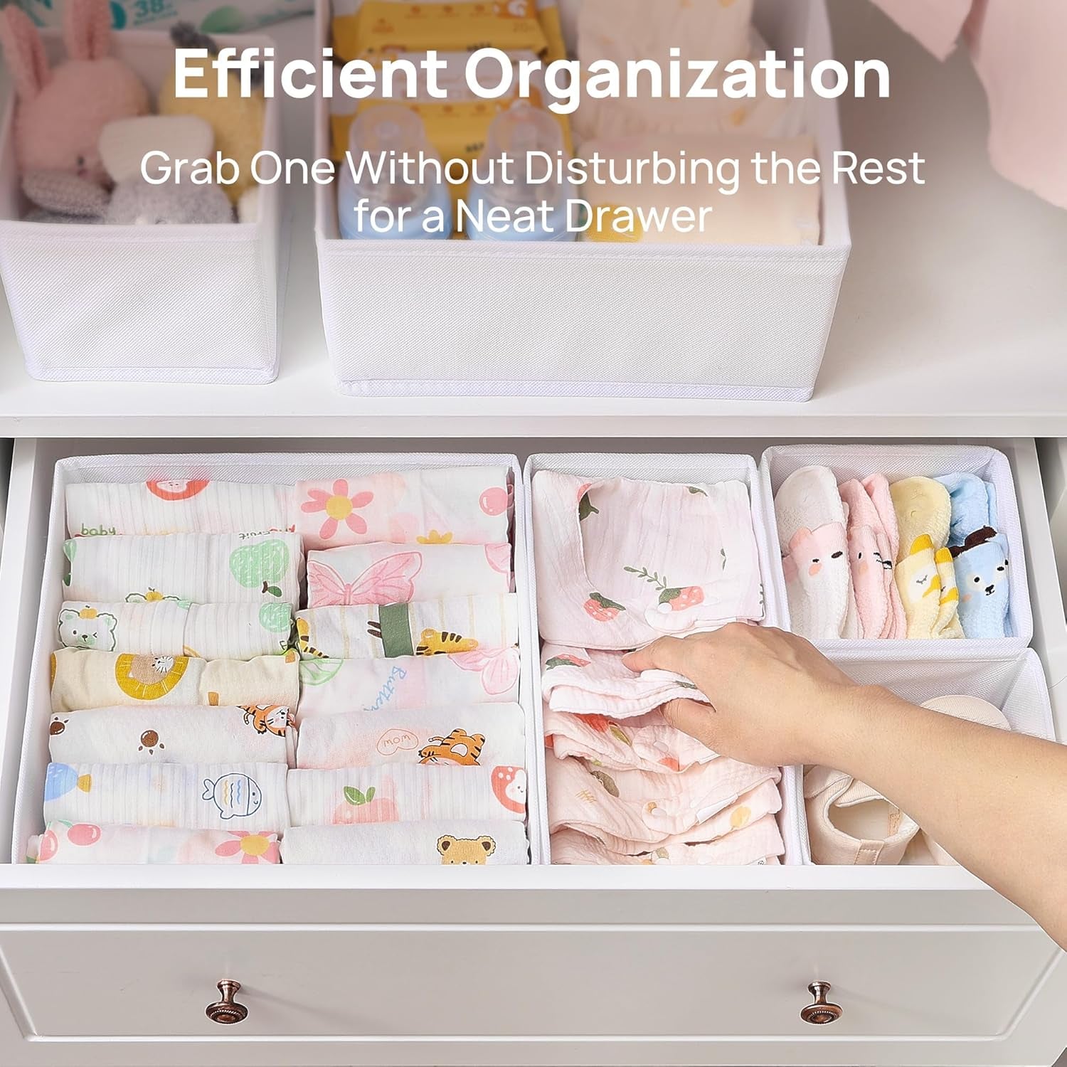 12 Pack Baby Clothes Organizer, Dresser Drawer Organizer for Baby Clothing, Foldable Fabric Closet Drawer Storage Bins, Nursery Dresser Dividers for Bra, Socks, Ties, Scarf