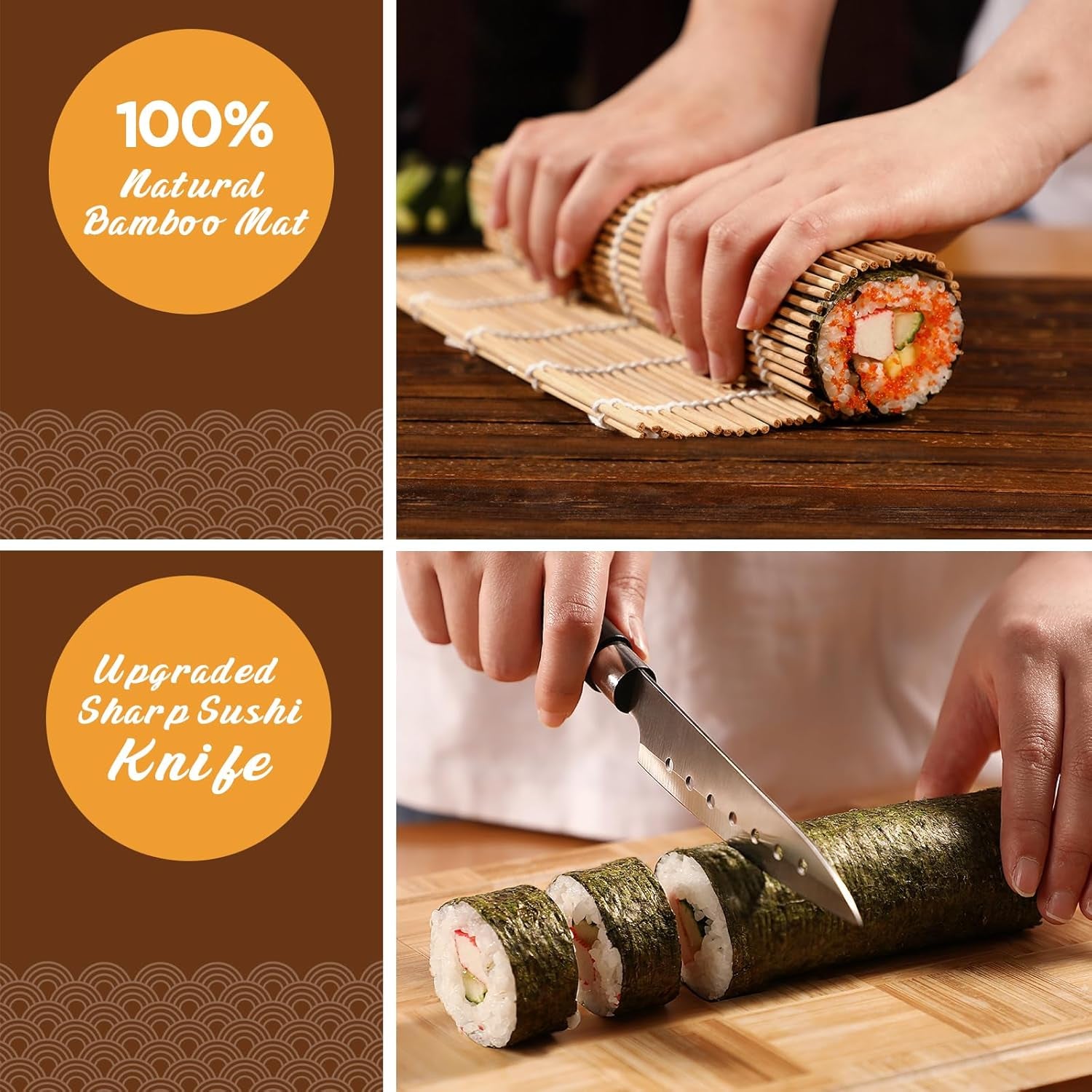 Sushi Making Kit,  Upgrade 22 in 1 Sushi Maker Kit with Bamboo Mats, Chef'S Knife, Triangle/Nigiri/Gunkan Sushi Mold, Chopsticks, Guide&More