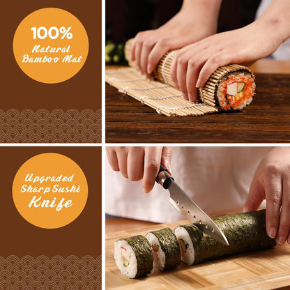 Sushi Making Kit,  Upgrade 22 in 1 Sushi Maker Kit with Bamboo Mats, Chef'S Knife, Triangle/Nigiri/Gunkan Sushi Mold, Chopsticks, Guide&More