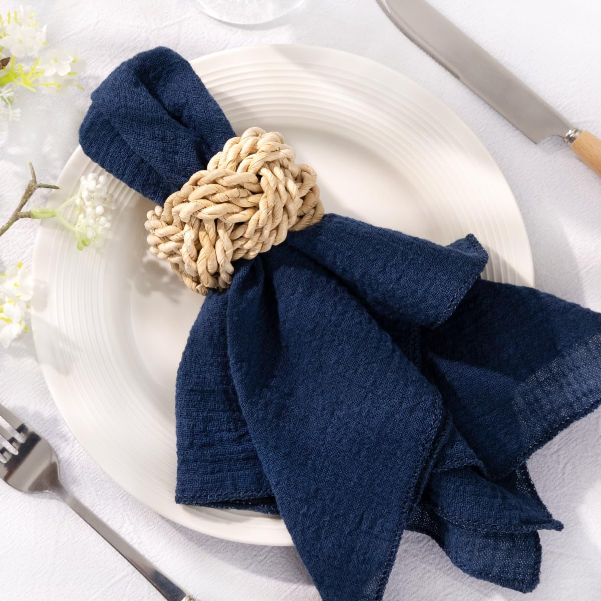 Navy Blue Cloth Napkins Set of 6 Spring Easter Napkins Cloth Washable Decorative Cotton Napkins 16.5X 16.5 Inches for Wedding Baby Shower Bridal Shower Dinner Tea Party Decorations