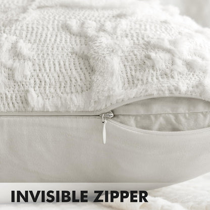 Christmas Reindeer and Snowflakes Pillow Covers 18X18 Inch Pure White Throw Pillows Set of 2 Decorative Festival Soft Fluffy Winter Pillow Covers for Home Decors Couch Sofa Livingroom Bed