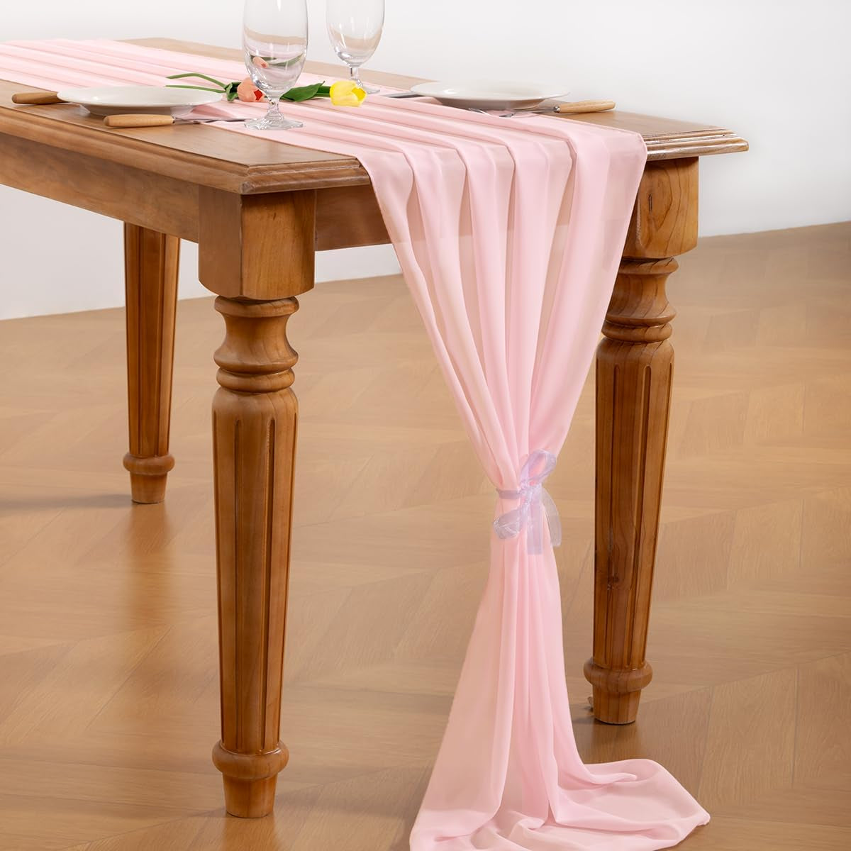 Blush Pink Chiffon Table Runner Fall Thanksgiving Boho Rustic 10Ft 29X120 Inches Wedding Runner Sheer Bridal Shower Decorations